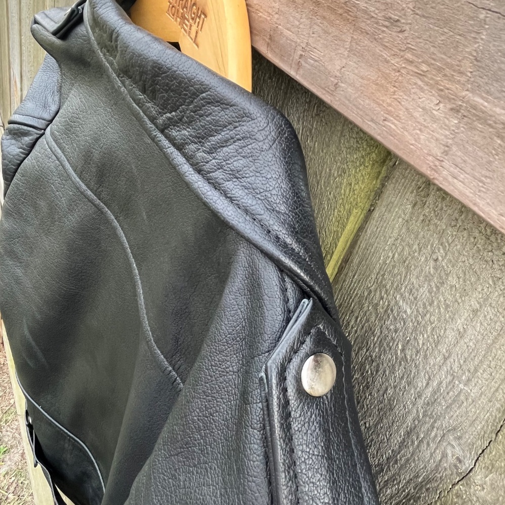 Straight To Hell Black Leather Moto Jacket Size L - Picture 12 of 12